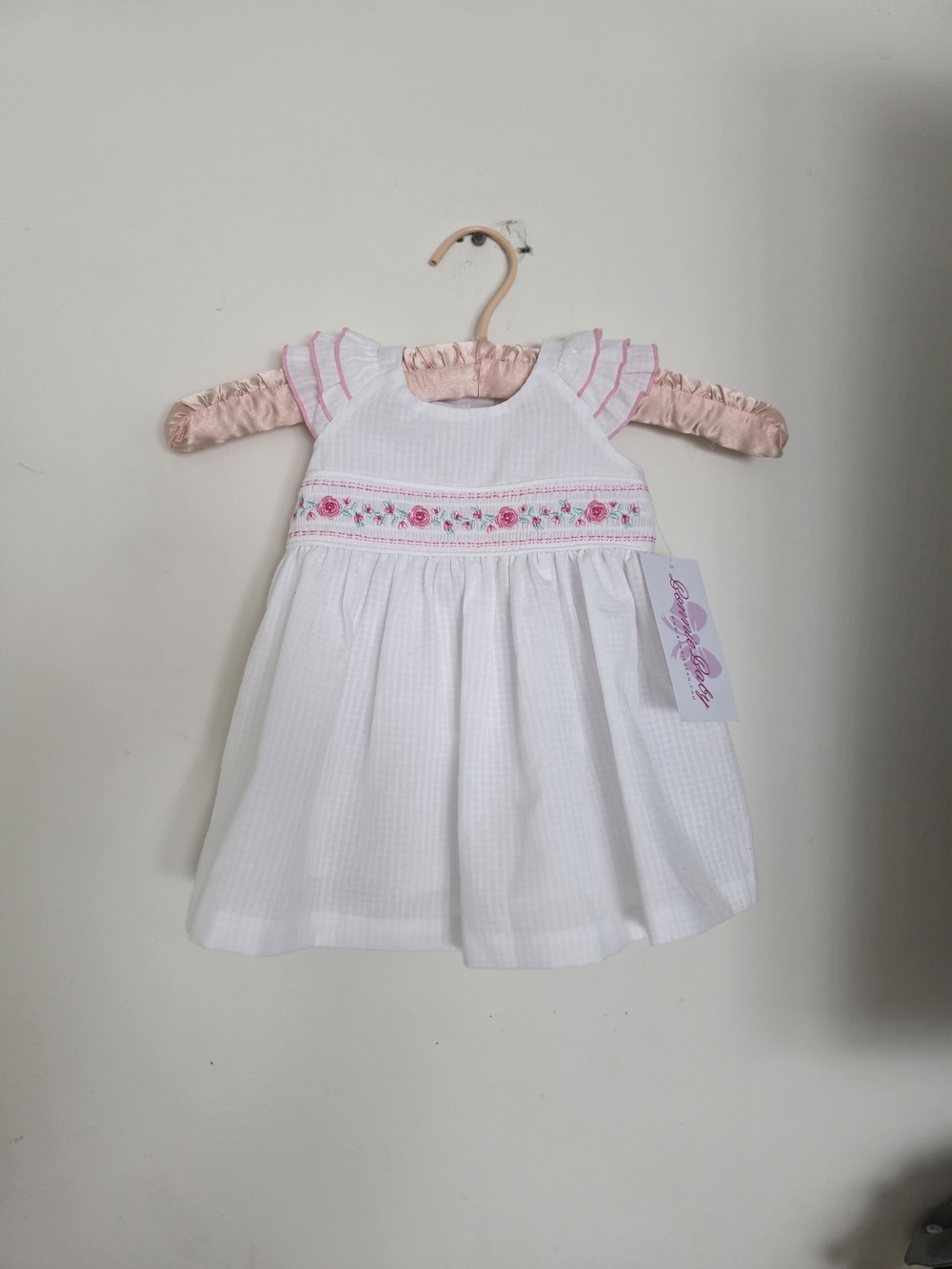 NWT Bonnie Baby White Dress With Pink Trim